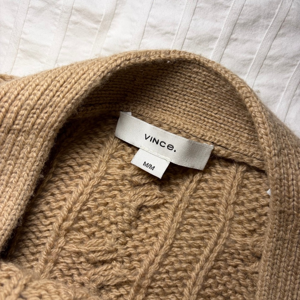 Vince Cardigan Women M Brown Wool Cashmere Cable Knit Oversized Button Sweater - Picture 4 of 5